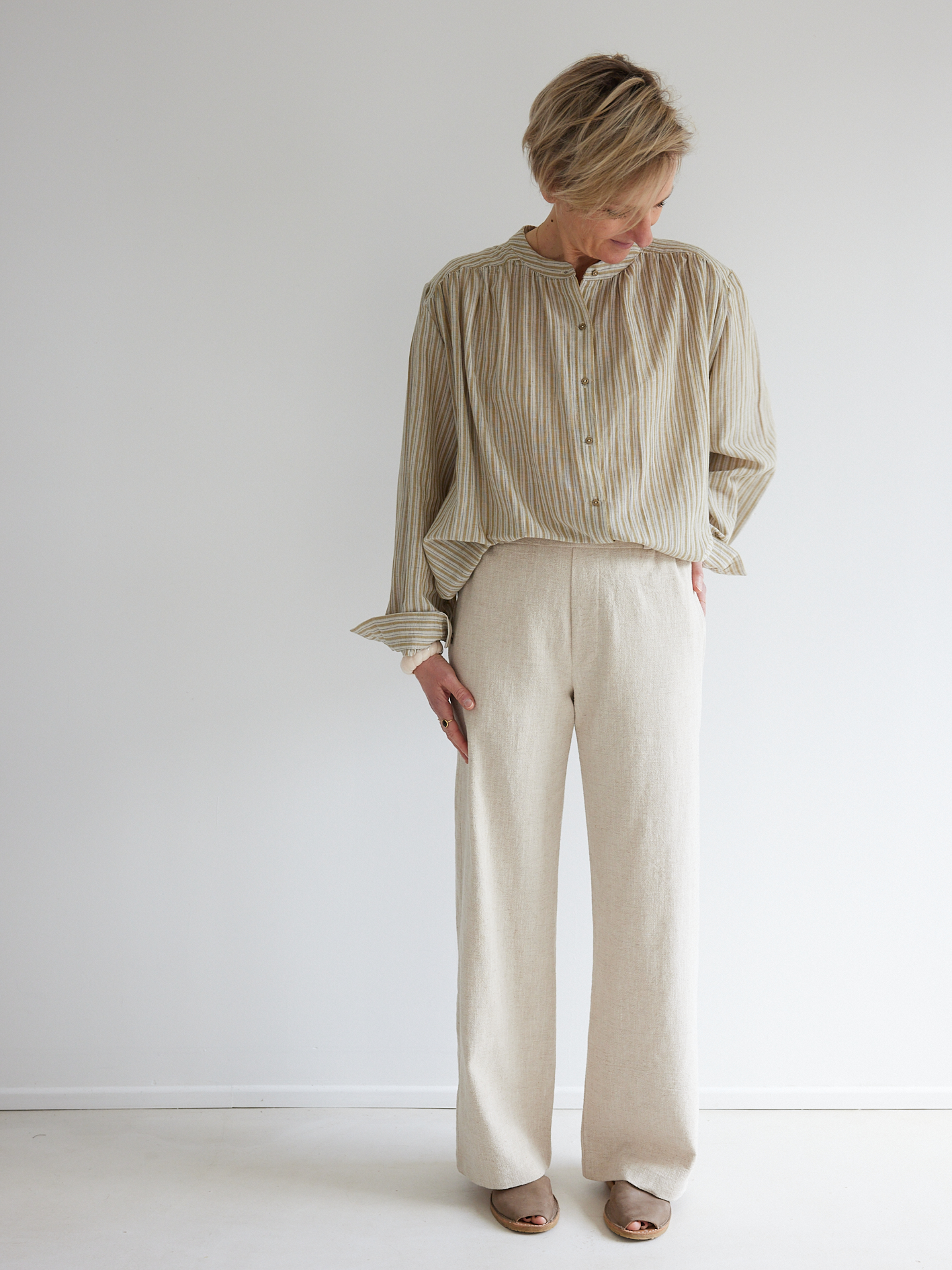 La blouse Allure en coton rayé bronze & écru - cousue