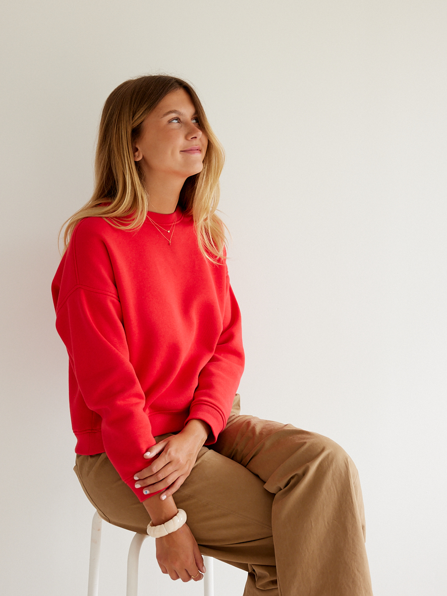 KIT À COUDRE - le sweat Parfait en molleton rouge cerise & bord-côtes coordonné