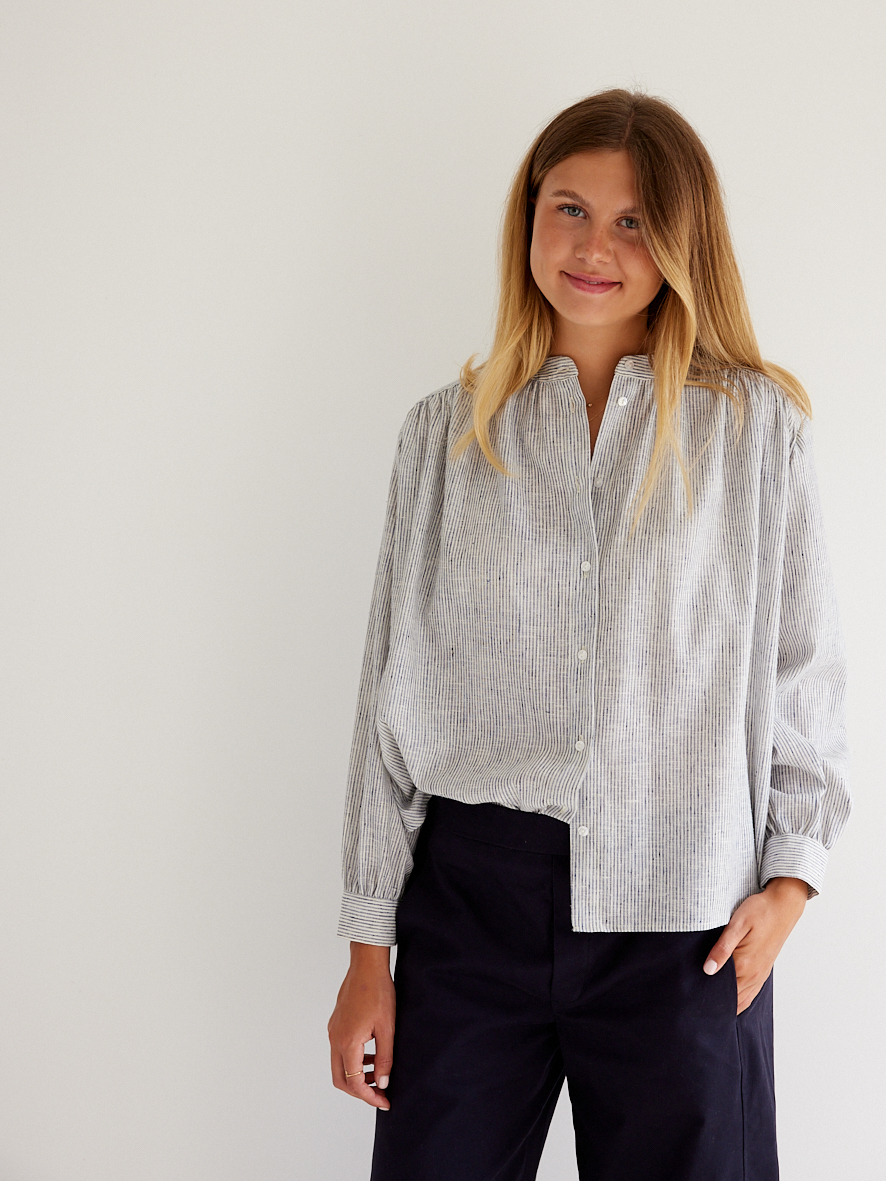 KIT À COUDRE - La blouse Allure en coton rayé bleu & écru