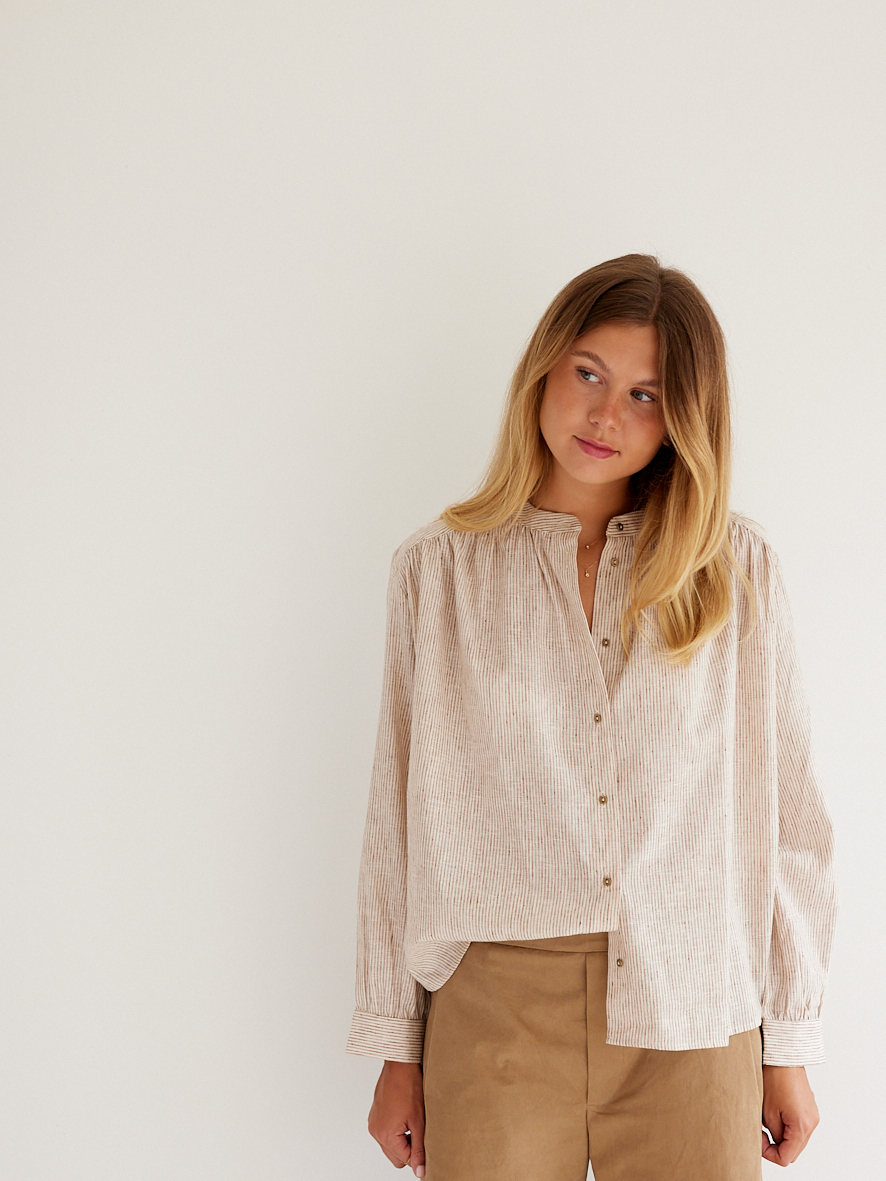 La blouse Allure en coton rayé beige & écru - cousue- cousue