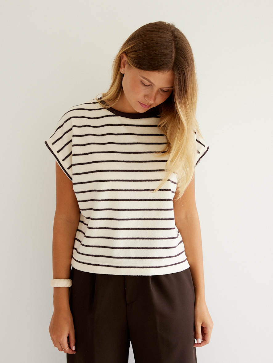 KIT À COUDRE - le tee-shirt Parfait en éponge rayée écorce & écru