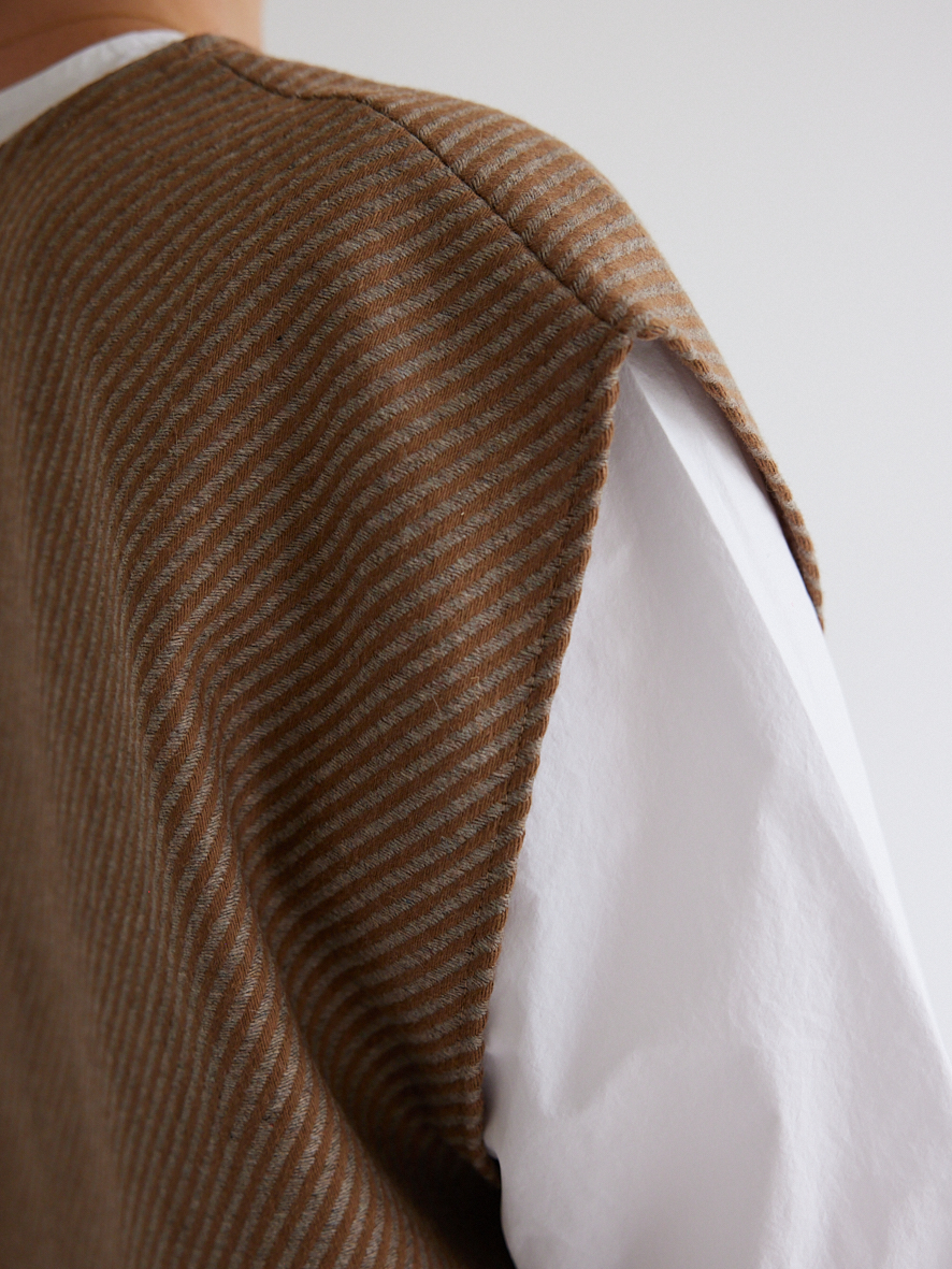 Coupon 0,8m de FLANELLE DE LAINE STRIÉE CAMEL & GRIS – Image 11