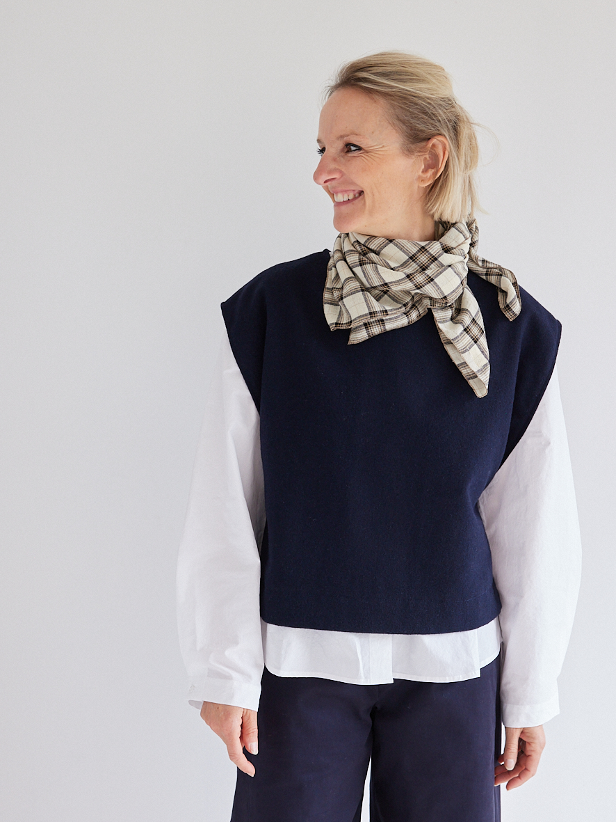 Foulard en laine vierge/viscose beige & noir - cousu