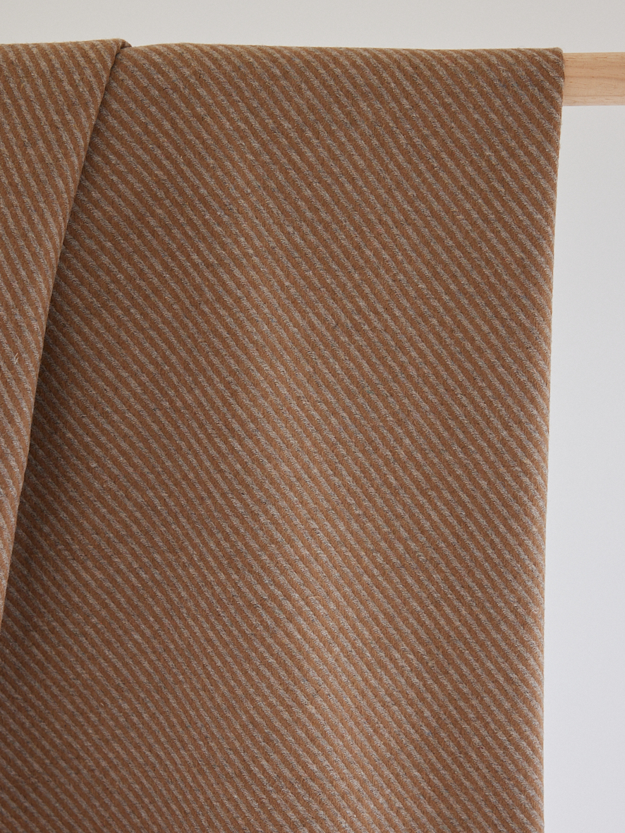 Coupon 0,8m de FLANELLE DE LAINE STRIÉE CAMEL & GRIS