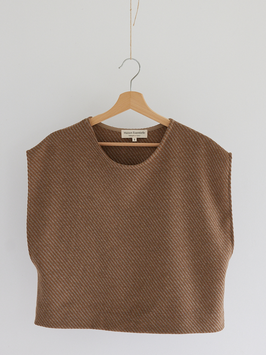 Coupon 0,8m de FLANELLE DE LAINE STRIÉE CAMEL & GRIS – Image 14