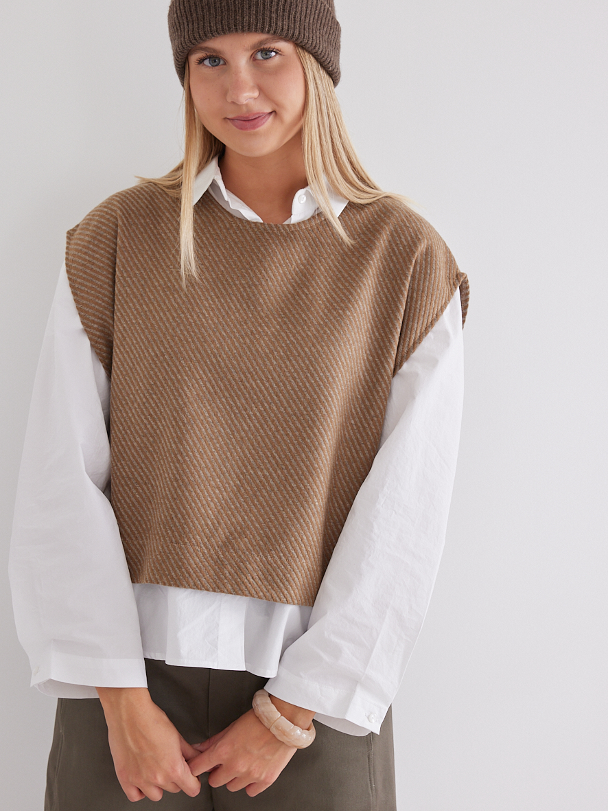 Coupon 0,8m de FLANELLE DE LAINE STRIÉE CAMEL & GRIS – Image 8