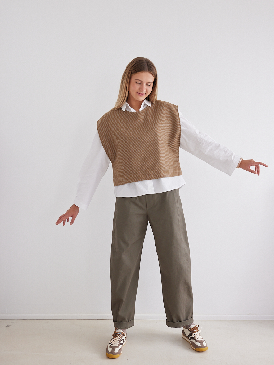 Coupon 0,8m de FLANELLE DE LAINE STRIÉE CAMEL & GRIS – Image 10
