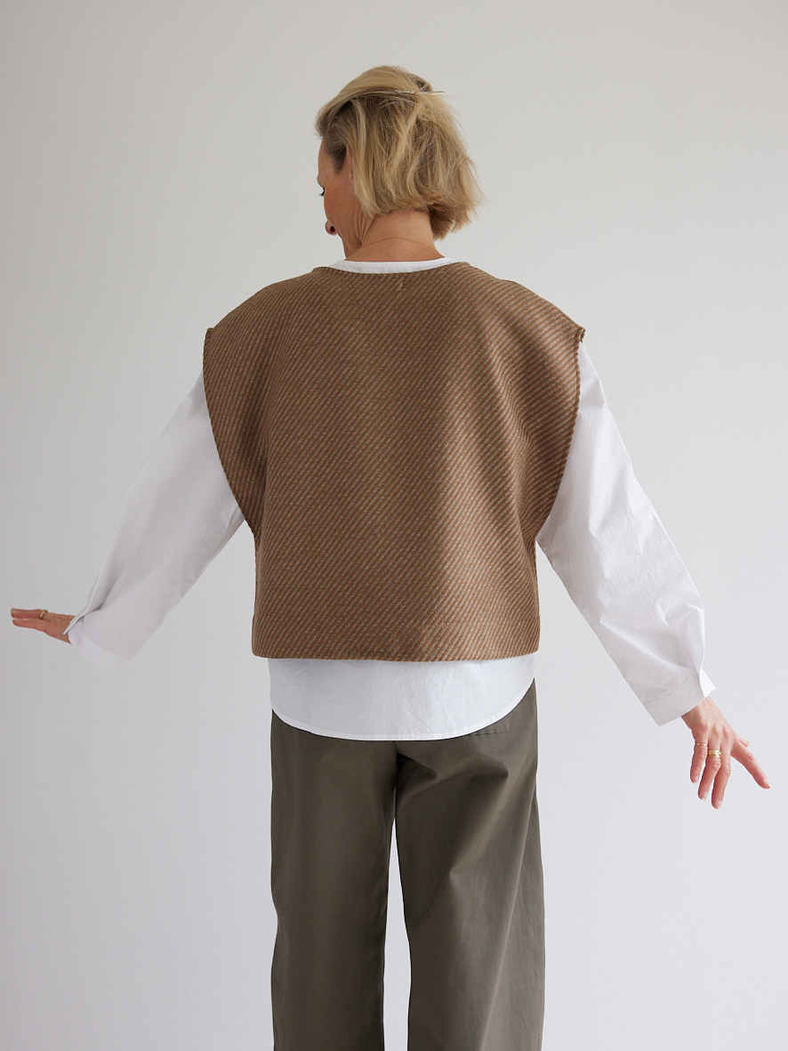 Coupon 0,8m de FLANELLE DE LAINE STRIÉE CAMEL & GRIS – Image 6