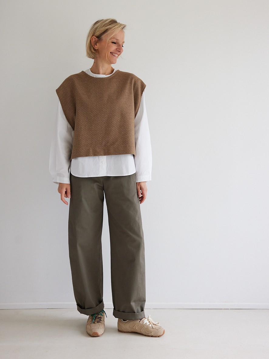 KIT À COUDRE - le plastron Tandem en flanelle de laine striée camel & gris