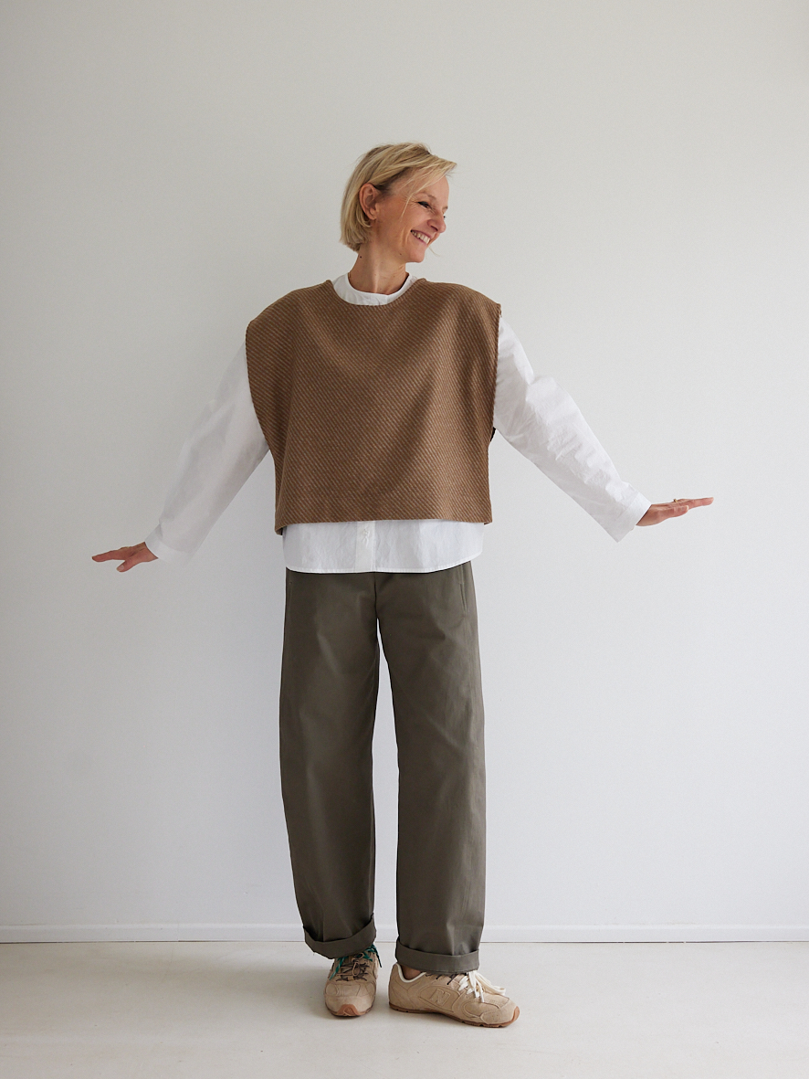 Coupon 0,8m de FLANELLE DE LAINE STRIÉE CAMEL & GRIS – Image 3