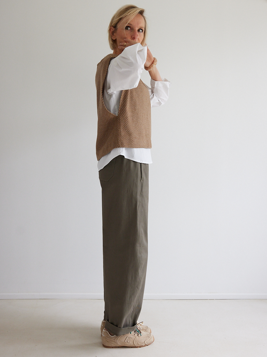 Coupon 0,8m de FLANELLE DE LAINE STRIÉE CAMEL & GRIS – Image 5